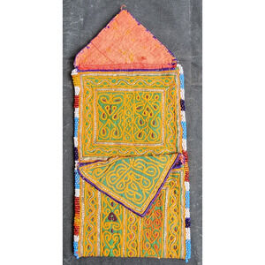 Kuchi Embroidered Pouch Wallet Afghan Handmade Beaded Yellow Green